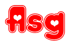 The image displays the word Asg written in a stylized red font with hearts inside the letters.