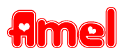 The image is a clipart featuring the word Amel written in a stylized font with a heart shape replacing inserted into the center of each letter. The color scheme of the text and hearts is red with a light outline.