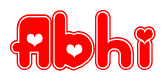 The image is a clipart featuring the word Abhi written in a stylized font with a heart shape replacing inserted into the center of each letter. The color scheme of the text and hearts is red with a light outline.