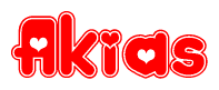 The image displays the word Akias written in a stylized red font with hearts inside the letters.