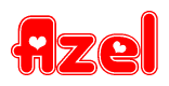 The image displays the word Azel written in a stylized red font with hearts inside the letters.