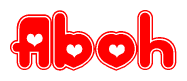 The image displays the word Aboh written in a stylized red font with hearts inside the letters.