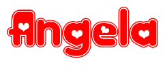 The image is a clipart featuring the word Angela written in a stylized font with a heart shape replacing inserted into the center of each letter. The color scheme of the text and hearts is red with a light outline.