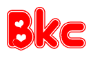 The image is a clipart featuring the word Bkc written in a stylized font with a heart shape replacing inserted into the center of each letter. The color scheme of the text and hearts is red with a light outline.