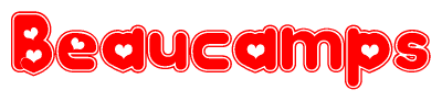 The image displays the word Beaucamps written in a stylized red font with hearts inside the letters.