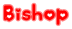 The image displays the word Bishop written in a stylized red font with hearts inside the letters.