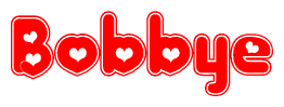 The image is a clipart featuring the word Bobbye written in a stylized font with a heart shape replacing inserted into the center of each letter. The color scheme of the text and hearts is red with a light outline.