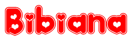 The image is a clipart featuring the word Bibiana written in a stylized font with a heart shape replacing inserted into the center of each letter. The color scheme of the text and hearts is red with a light outline.