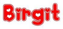 The image displays the word Birgit written in a stylized red font with hearts inside the letters.