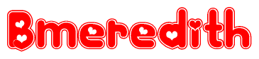 The image displays the word Bmeredith written in a stylized red font with hearts inside the letters.