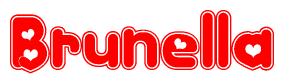 The image displays the word Brunella written in a stylized red font with hearts inside the letters.