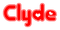 The image displays the word Clyde written in a stylized red font with hearts inside the letters.