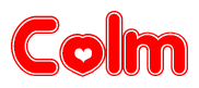 The image is a clipart featuring the word Colm written in a stylized font with a heart shape replacing inserted into the center of each letter. The color scheme of the text and hearts is red with a light outline.