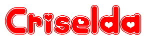 The image displays the word Criselda written in a stylized red font with hearts inside the letters.