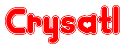 The image displays the word Crysatl written in a stylized red font with hearts inside the letters.