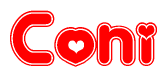 The image displays the word Coni written in a stylized red font with hearts inside the letters.
