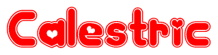 The image is a clipart featuring the word Calestric written in a stylized font with a heart shape replacing inserted into the center of each letter. The color scheme of the text and hearts is red with a light outline.