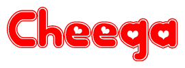 The image is a clipart featuring the word Cheeqa written in a stylized font with a heart shape replacing inserted into the center of each letter. The color scheme of the text and hearts is red with a light outline.