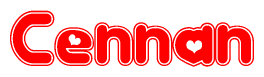 The image is a clipart featuring the word Cennan written in a stylized font with a heart shape replacing inserted into the center of each letter. The color scheme of the text and hearts is red with a light outline.