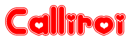 The image displays the word Calliroi written in a stylized red font with hearts inside the letters.