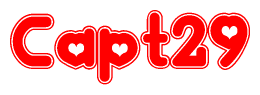 The image is a clipart featuring the word Capt29 written in a stylized font with a heart shape replacing inserted into the center of each letter. The color scheme of the text and hearts is red with a light outline.
