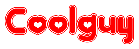 The image displays the word Coolguy written in a stylized red font with hearts inside the letters.