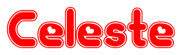 The image displays the word Celeste written in a stylized red font with hearts inside the letters.