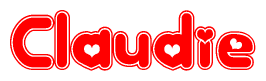 The image displays the word Claudie written in a stylized red font with hearts inside the letters.