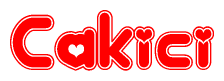 The image is a clipart featuring the word Cakici written in a stylized font with a heart shape replacing inserted into the center of each letter. The color scheme of the text and hearts is red with a light outline.
