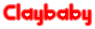 The image displays the word Claybaby written in a stylized red font with hearts inside the letters.