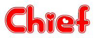 The image displays the word Chief written in a stylized red font with hearts inside the letters.