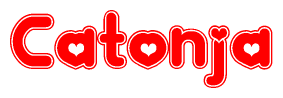 The image displays the word Catonja written in a stylized red font with hearts inside the letters.