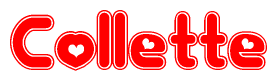 The image displays the word Collette written in a stylized red font with hearts inside the letters.