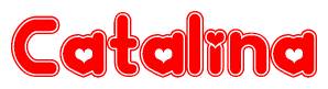 The image is a clipart featuring the word Catalina written in a stylized font with a heart shape replacing inserted into the center of each letter. The color scheme of the text and hearts is red with a light outline.