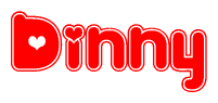 The image is a clipart featuring the word Dinny written in a stylized font with a heart shape replacing inserted into the center of each letter. The color scheme of the text and hearts is red with a light outline.
