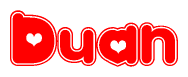 The image displays the word Duan written in a stylized red font with hearts inside the letters.