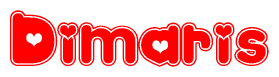 The image displays the word Dimaris written in a stylized red font with hearts inside the letters.