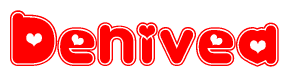 The image displays the word Denivea written in a stylized red font with hearts inside the letters.