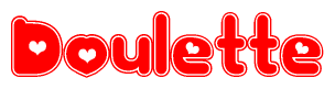 The image is a clipart featuring the word Doulette written in a stylized font with a heart shape replacing inserted into the center of each letter. The color scheme of the text and hearts is red with a light outline.