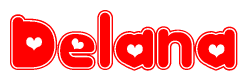 The image displays the word Delana written in a stylized red font with hearts inside the letters.