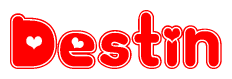 The image displays the word Destin written in a stylized red font with hearts inside the letters.