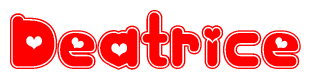 The image displays the word Deatrice written in a stylized red font with hearts inside the letters.