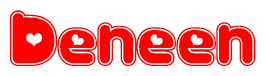 The image is a clipart featuring the word Deneen written in a stylized font with a heart shape replacing inserted into the center of each letter. The color scheme of the text and hearts is red with a light outline.