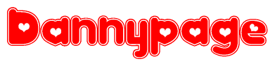 The image is a clipart featuring the word Dannypage written in a stylized font with a heart shape replacing inserted into the center of each letter. The color scheme of the text and hearts is red with a light outline.