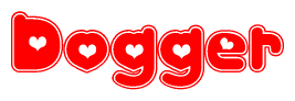 The image is a clipart featuring the word Dogger written in a stylized font with a heart shape replacing inserted into the center of each letter. The color scheme of the text and hearts is red with a light outline.