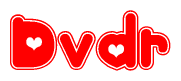 The image is a clipart featuring the word Dvdr written in a stylized font with a heart shape replacing inserted into the center of each letter. The color scheme of the text and hearts is red with a light outline.