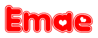 The image displays the word Emae written in a stylized red font with hearts inside the letters.