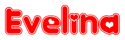 The image displays the word Evelina written in a stylized red font with hearts inside the letters.