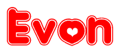 The image displays the word Evon written in a stylized red font with hearts inside the letters.