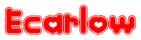 The image is a clipart featuring the word Ecarlow written in a stylized font with a heart shape replacing inserted into the center of each letter. The color scheme of the text and hearts is red with a light outline.